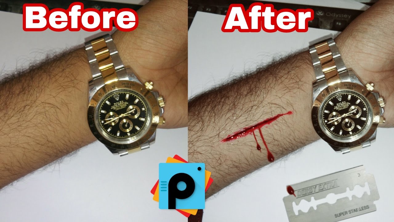 Fake Cut On Hand / Apne Hath pe Fake cut kese banaye / using Pics art [ Hindi ]