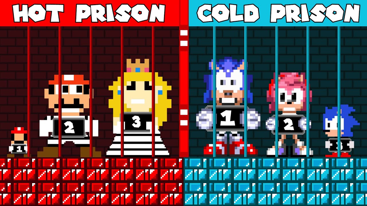 Family Mario vs Family Sonic – Hot vs Cold Prison Challenge in Super Mario Bros.!