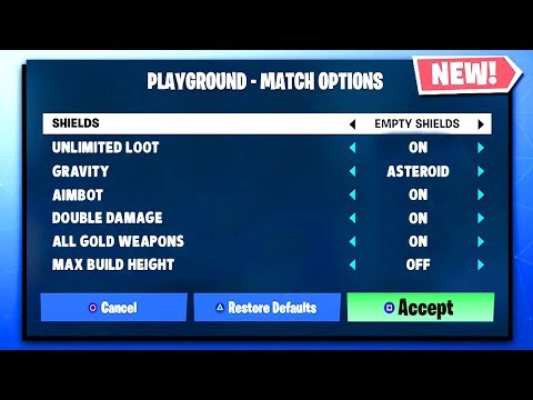 Fortnite Playground Custom Settings - NEW Custom Settings Playground! (Playground Custom Options)