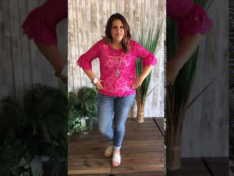 Fuchsia Sheer Floral Lace Top   Amy