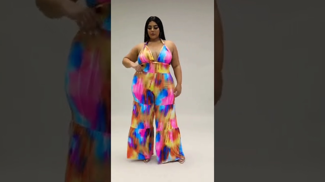 Glamorous 💋💖 models lifestyle curvy woman 👩 in Honey babe jumpsuit. plus size women beauty fashion.