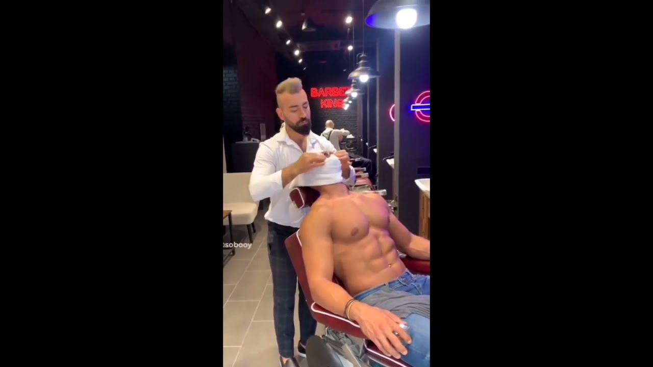 Handsome barber gives nipple massage to his customer | handsome guy nipple massage | #short