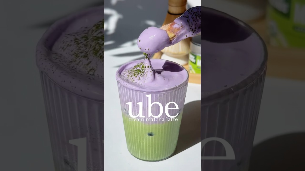 HOME BARISTA Matcha Series 🍵 | UBE Cream MATCHA LATTE 💜 | Matcha Recipe #shorts #ubeflavor #barista
