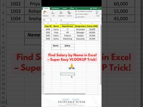 How to Fetch Salary by Name Using VLOOKUP in Excel – Easy Guide 💼 #excel #vlookup