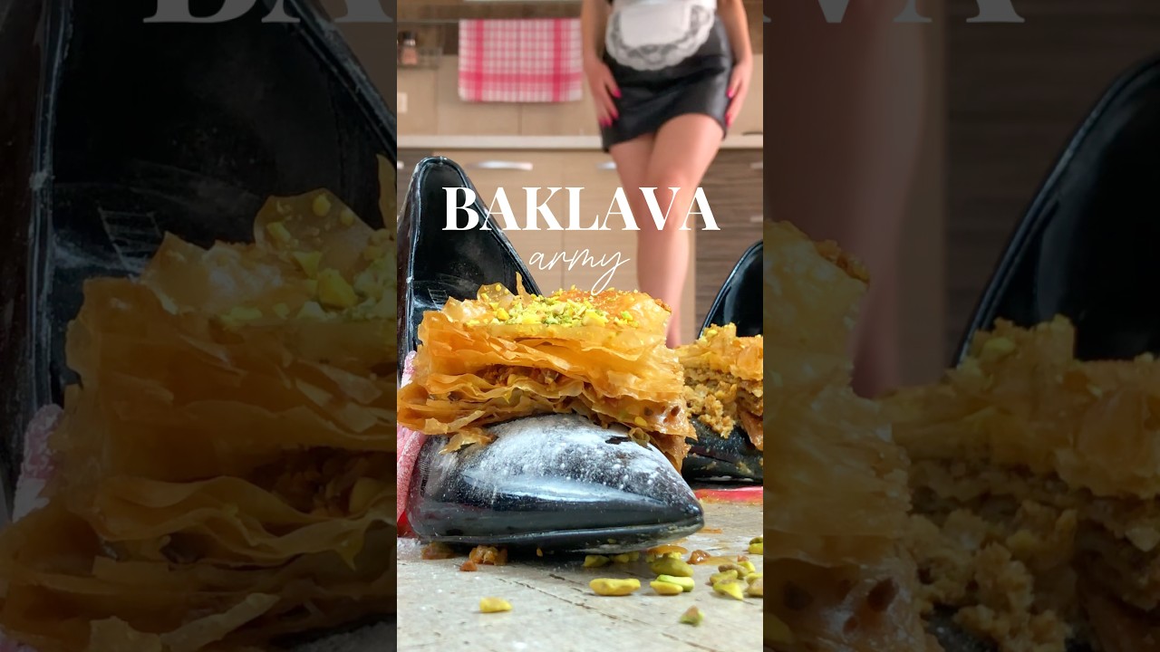 In Pumps Crush: Pea vs. Baklava! High Heels Crushing Food! Oddly Satisfying! Barefoot ASMR