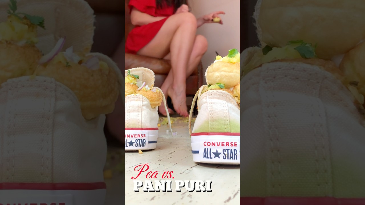 In Shoe Crush: Pea vs. Pani Puri! Barefoot Crushing Food! Oddly Satisfying! ASMR
