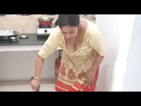 Indian Desi Beautiful Bhabhi Daily Cleaning Hot Sexy Vlog Boobs Nipple Slip 12