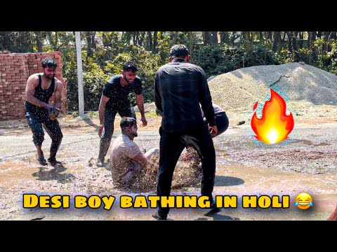 Indian desi boys holi celebration | rahul tubewell bathing hot vlog | village boy desi bathing holi