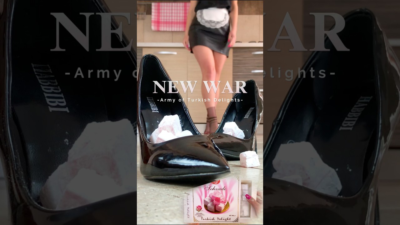 In-Pumps Crush: Pea vs. Turkish Delight! Heels Crushing Food!  Oddly Satisfying! Barefoot ASMR