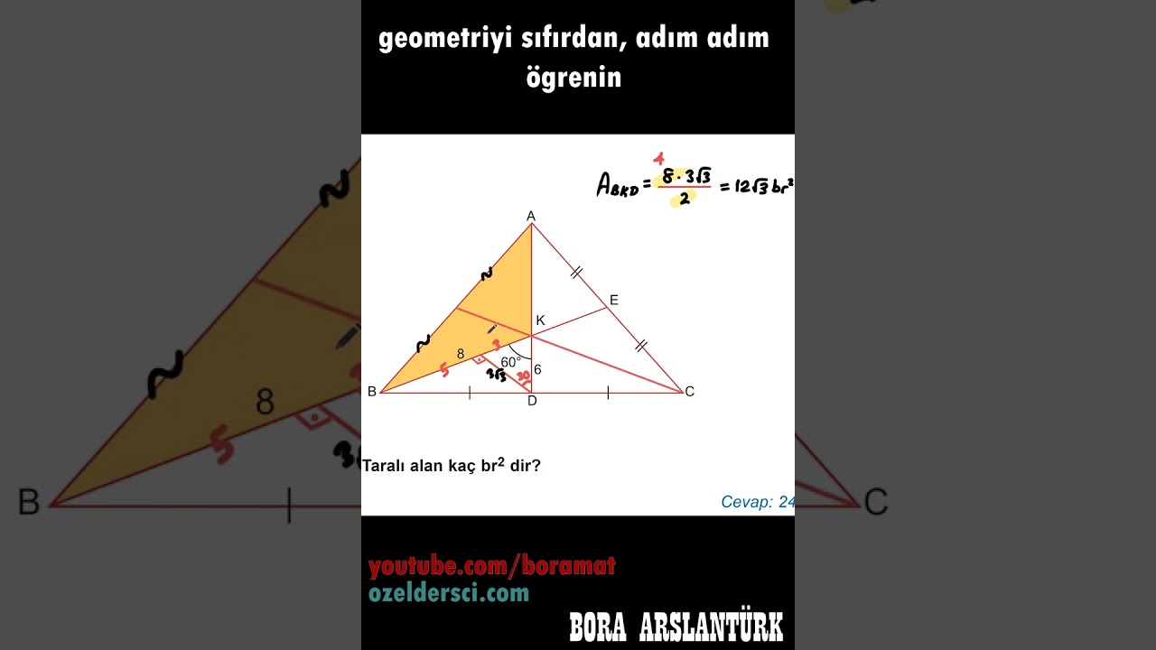 📣Kenarortaylı🔆Üçgende alan sorusu 🔆(YKS-KPSS-ALES-DGS) #shorts