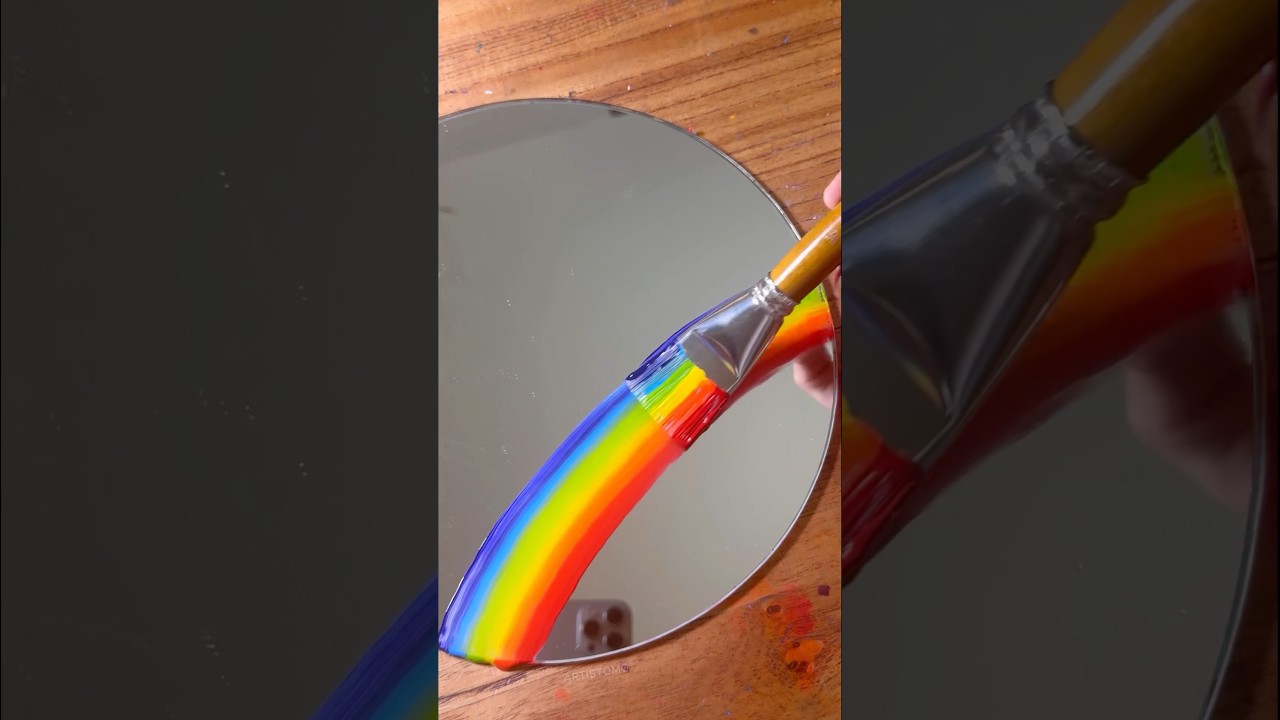 Let’s Paint a Mirror with Rainbow Colors Using a Big Brush! 🌈✨🤩 #visualart #shorts