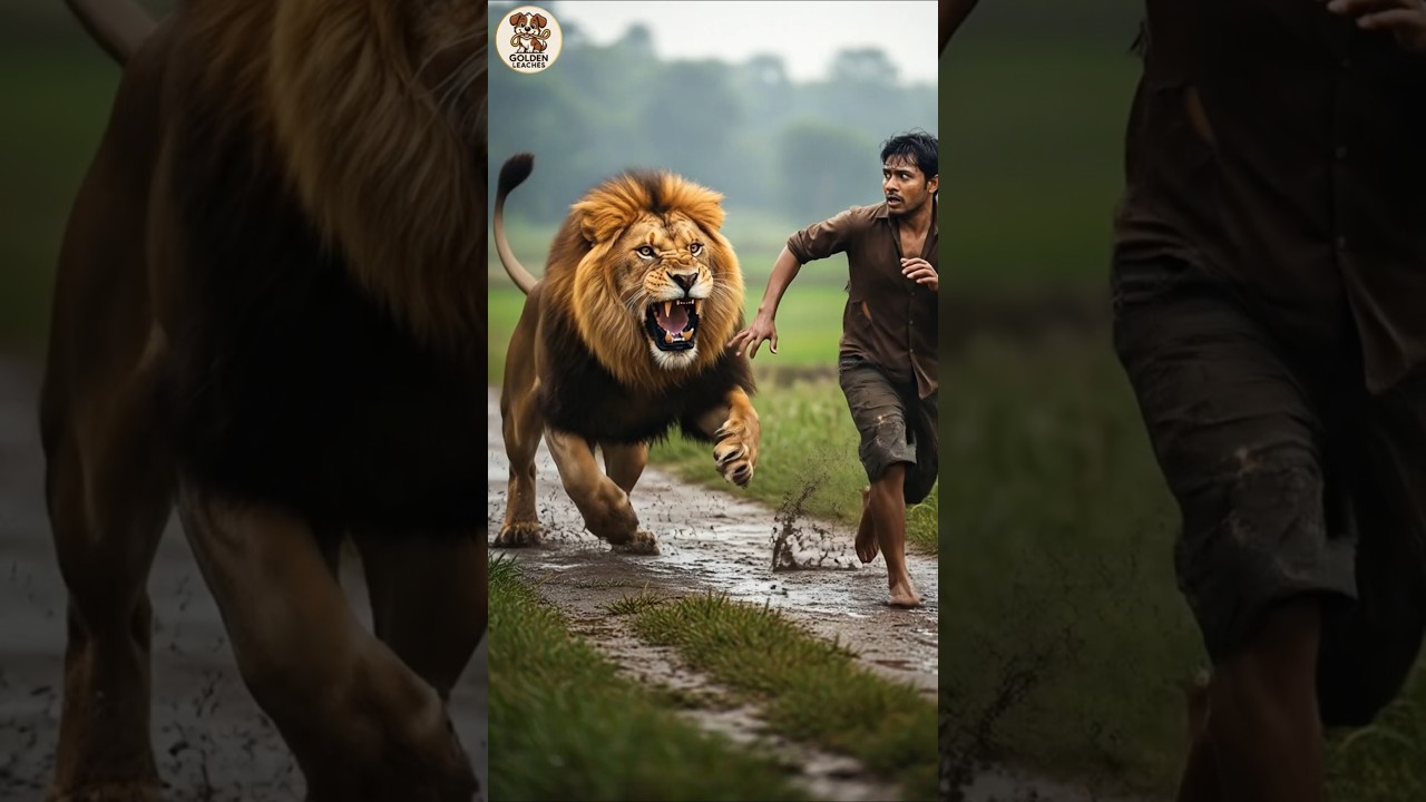 lion attack on weak villager😲 wildlife #lion #cartoon #shorts #pets