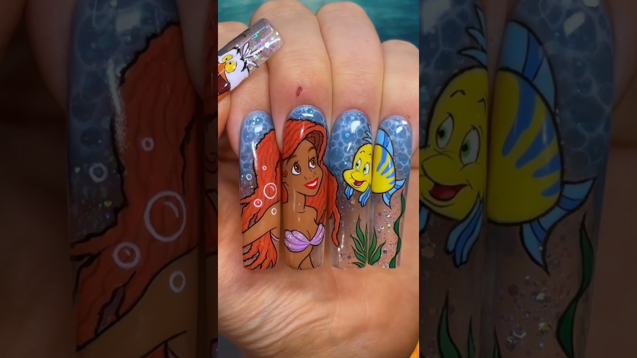Little Mermaid HALLE BAILEY nail art ✨🧜‍♀️🐚 #naildesign #nailart #littlemermaid #nailvideos