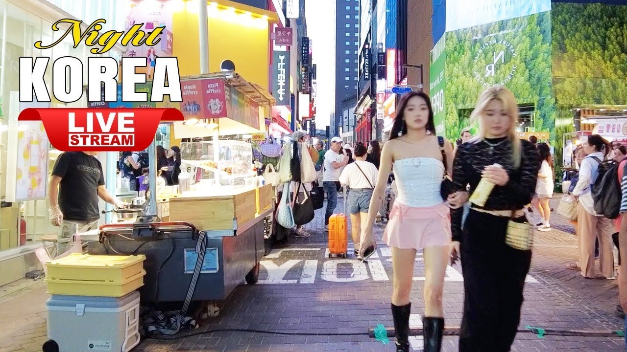 Live Seoul Korea 🇰🇷 Myeongdong Korean Food Street and Shopping Street Walking Tour ソウルライブ 서울라이브