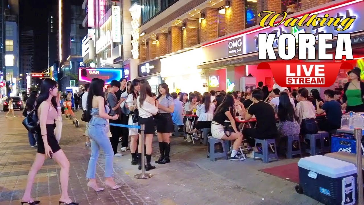Live Seoul Korea 🔴 Walk Tour Seoul 🇰🇷 Korean Food Street Walking | Seoul Gangnam Night Street Walk
