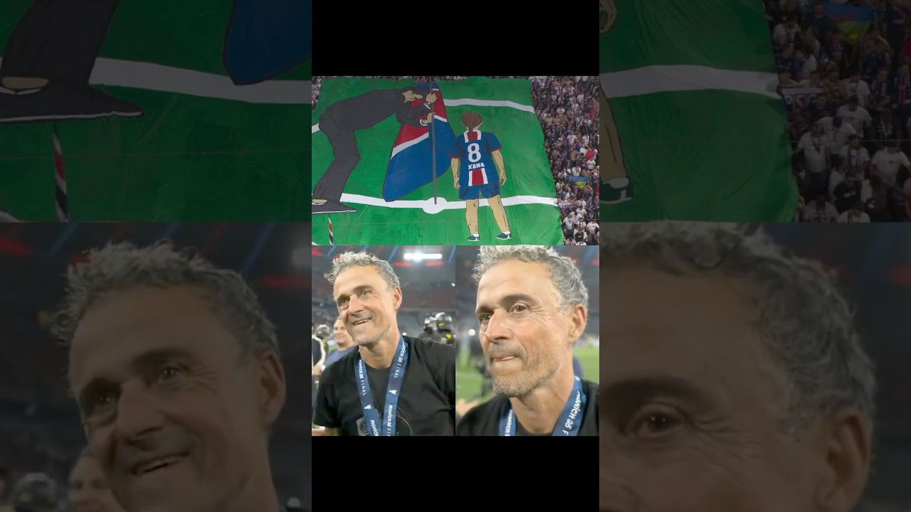 Luis Enrique in tears seeing tifo of his late daughter, Xana ❤️ #luisenrique #championsleague #psg