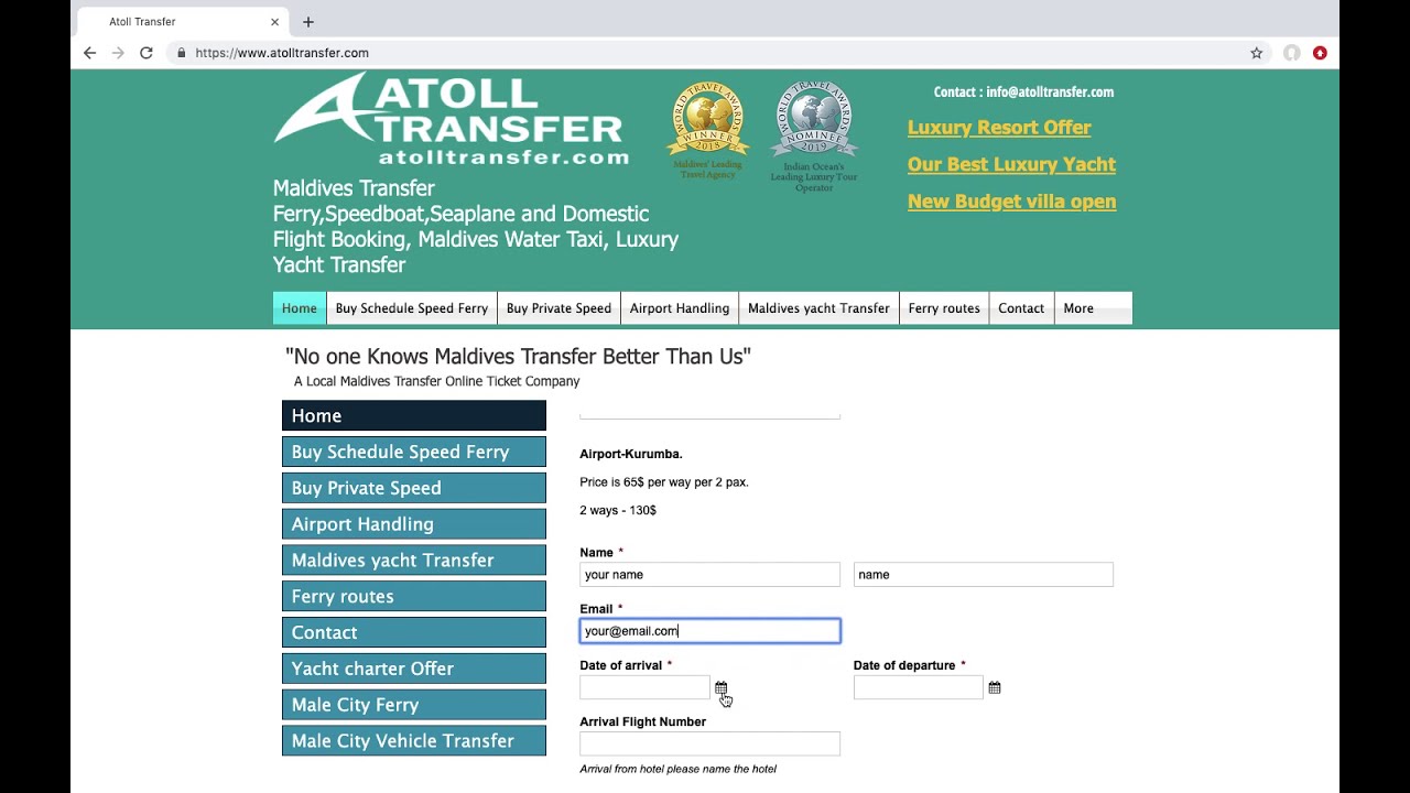 Maldives Transfer how to check price
