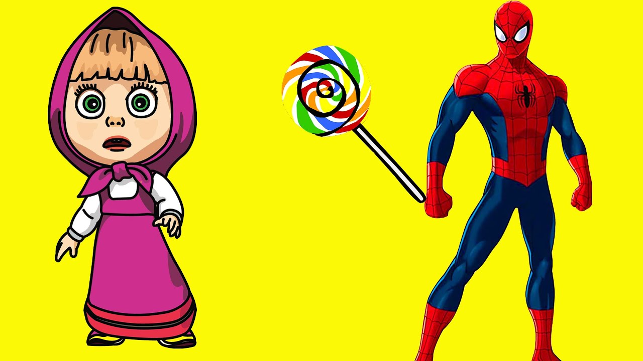 Masha Crying Spiderman Her Lollipop
