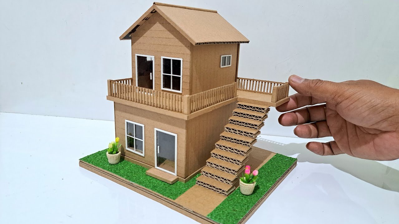 MEMBUAT MINIATUR RUMAH DARI KARDUS #205 RUMAH DUA LANTAI SEDERHANA