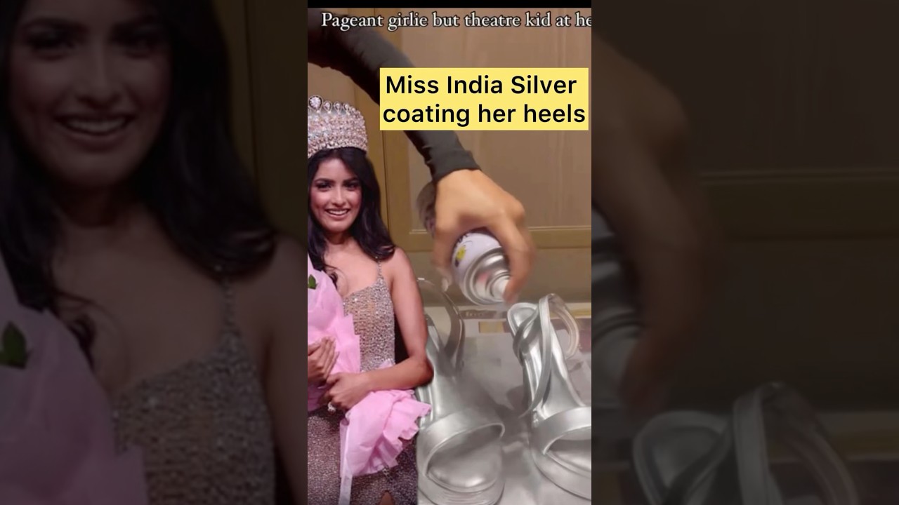 Miss India 2024 silver coating her nude heels to manage the last moment crisis! #feminamissindia2024