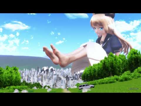 Mmd giantess | giant girl chill on city | giant feet crush city