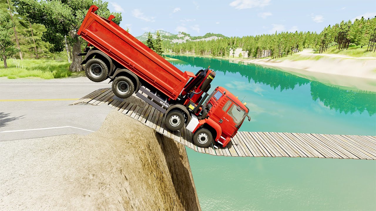 Mobil vs Suspension Bridge #11 - BeamNG Drive