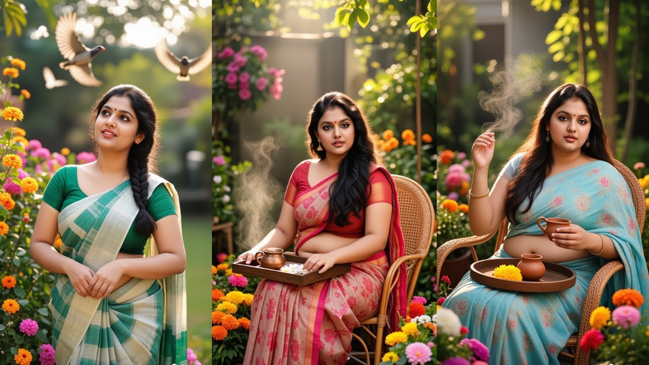 Morning Bliss | Plus-Size Indian Woman in Garden Tea Ritual | Natural AI Beauty [4K] Lookbook