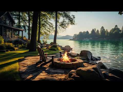 Morning Lakeside Ambience with Nature Sounds and Relaxing Campfire to Relax, Study & Stress Relief