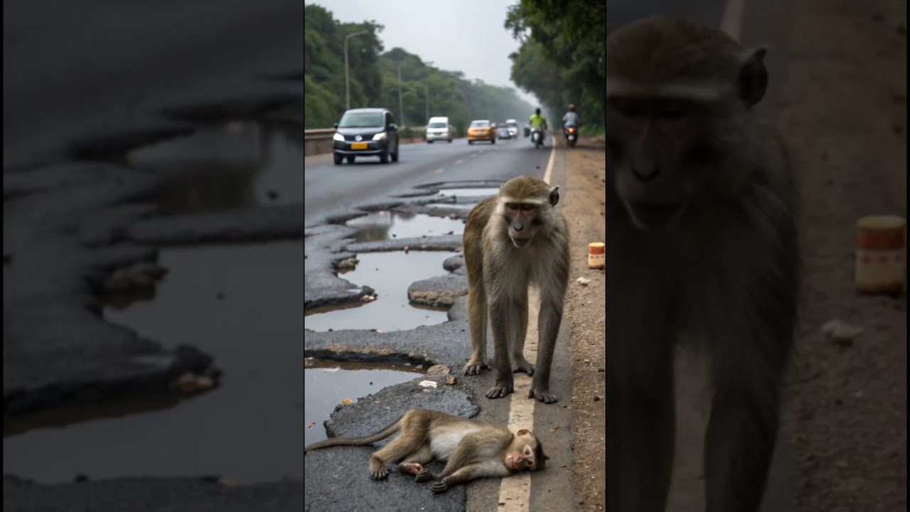 Mother monkey rescues baby monkey after electric shock | Animal rescue | Mysterious Land