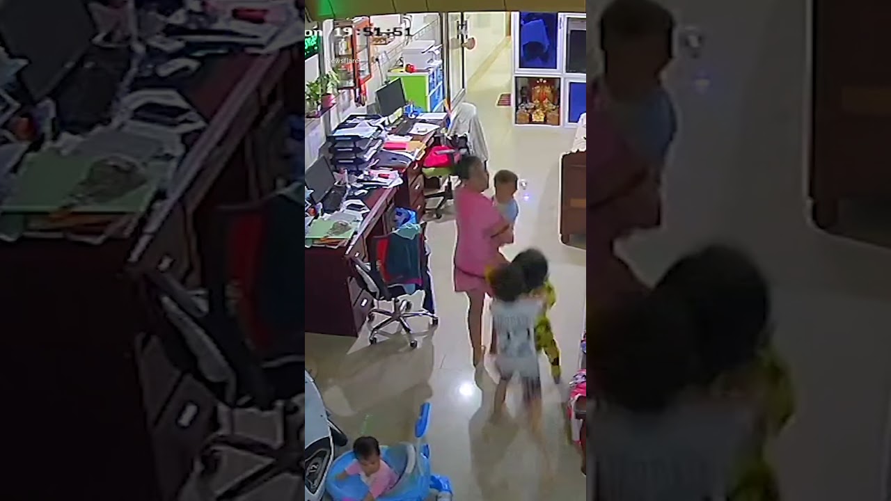 Mother's quick reaction saves baby from collapsing roof #Shorts