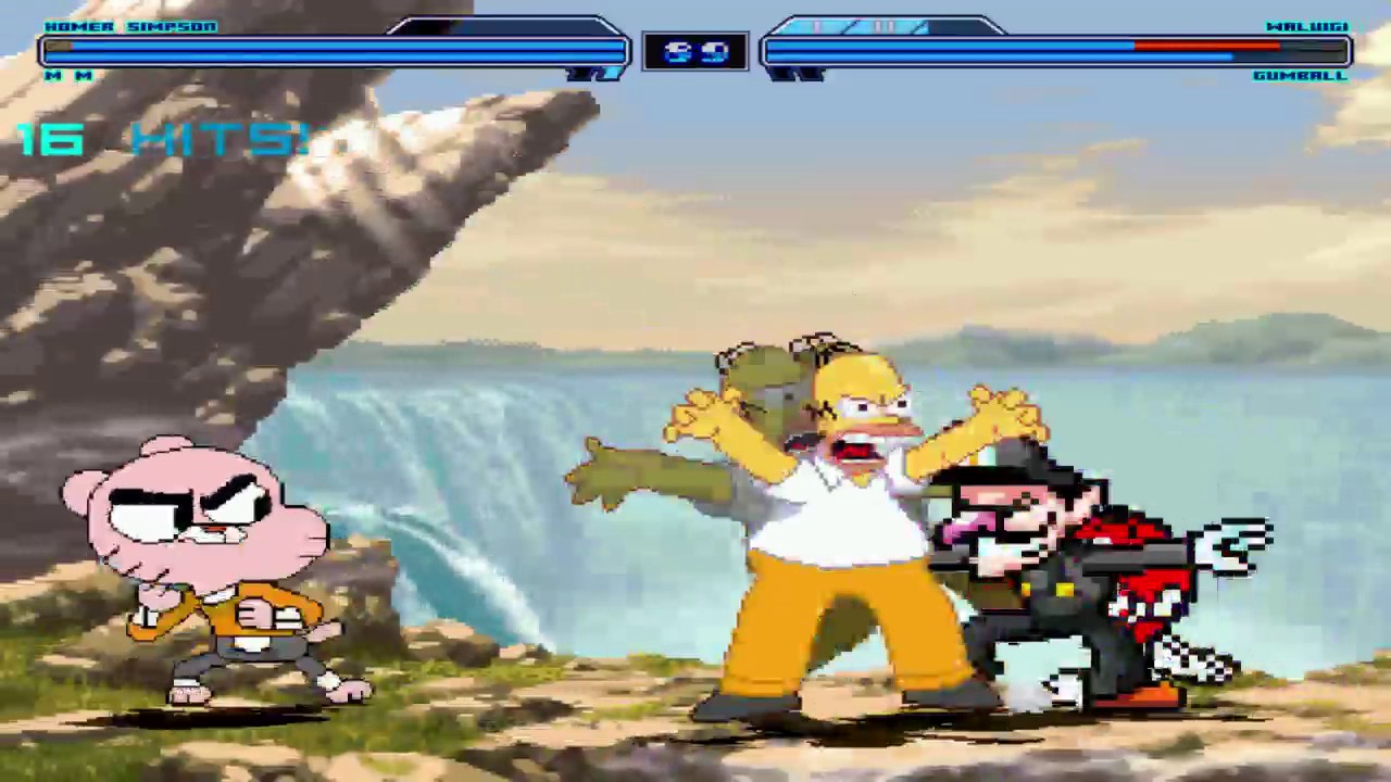 Mugen battle Homer and Gumball vs Red M&M and Waluigi