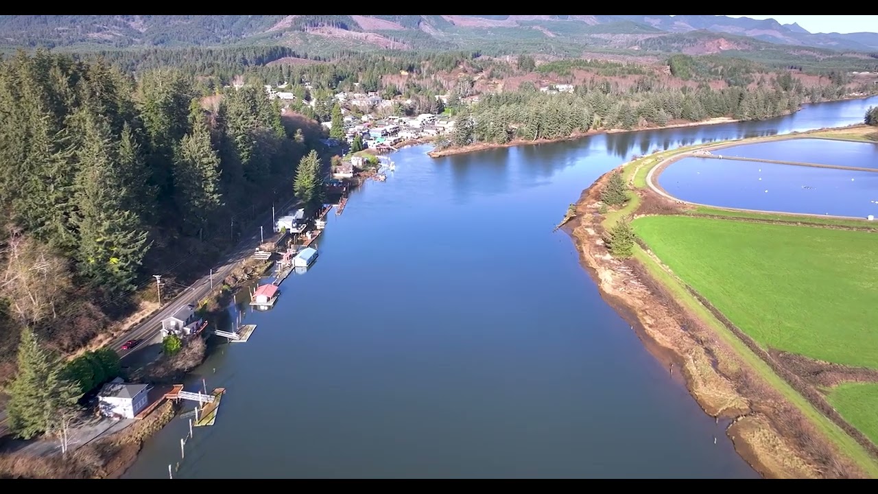 Nehalem Oregon Aerial View Town and Waterfront