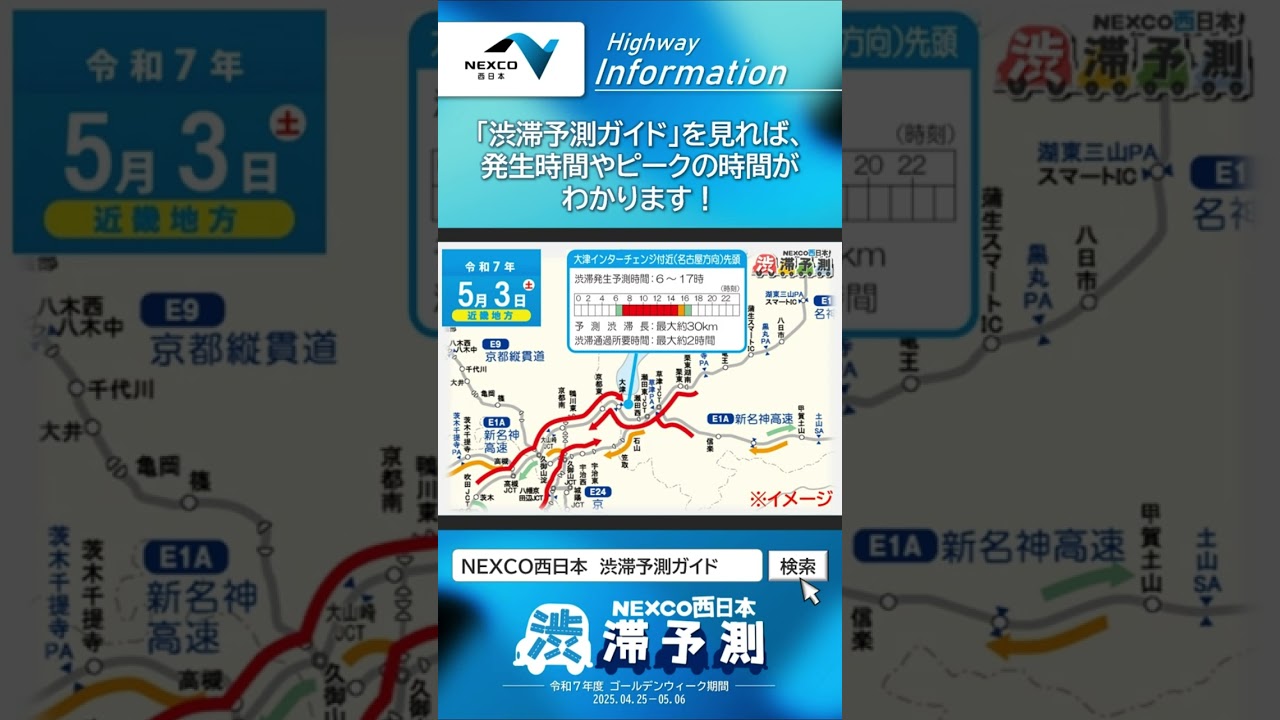 【NEXCO西日本】令和7年度 ゴールデンウィークの渋滞予測について