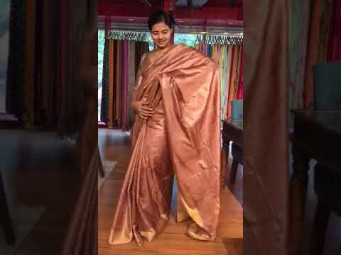 Nude Brown Pure Tussar Silk Saree highlighted with Gold Zari Border | Mirra Clothing