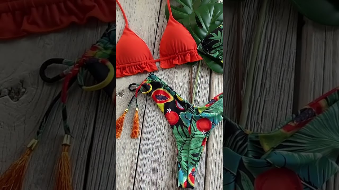 Pink Bikini Sexy Women Beach Outing Swimwear Floral Print Bikini Set Feminino Thong Bikinis Swimsuit