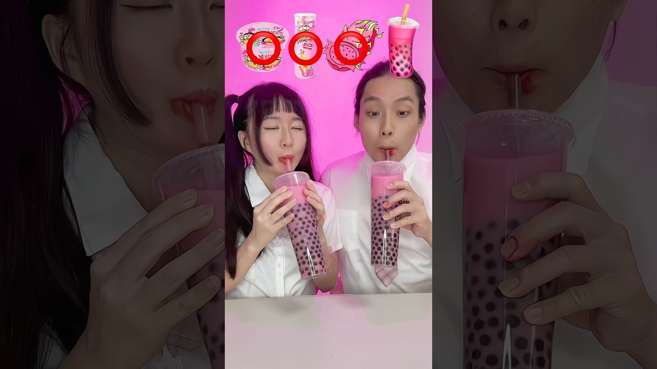 Pink Emoji Food Mukbang ASMR sick emotion🥵bubble tea 🧋 boba #asmr #funny #shorts