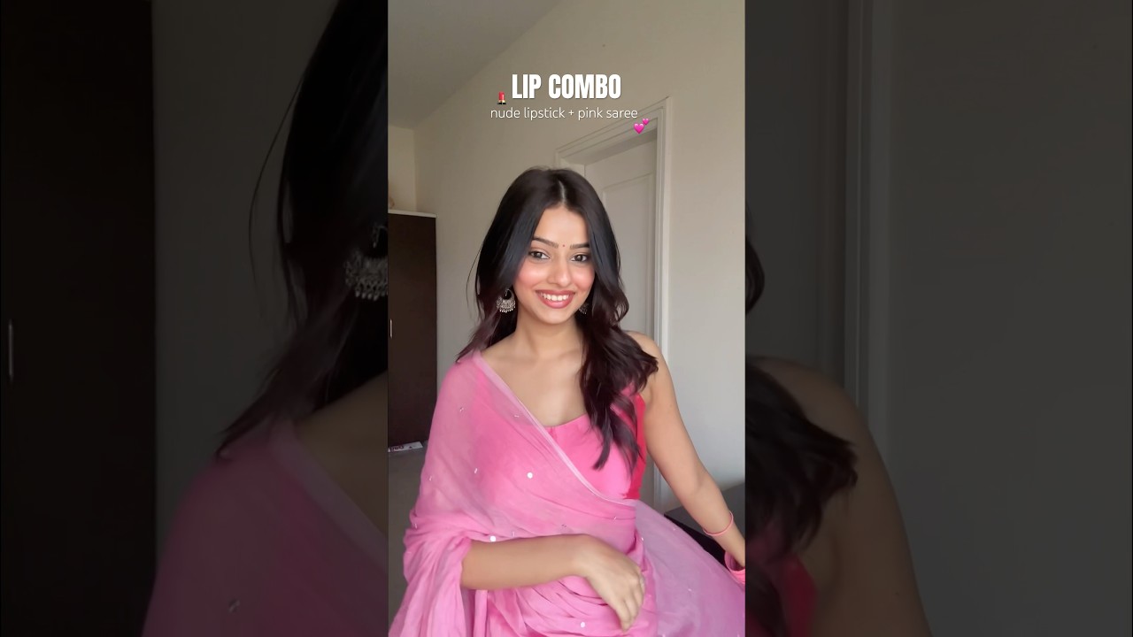 PINK SAREE and NUDE LIPSTICK 😍💌💖💕✨ #shortsindia #ytshorts #fashionideas #trendingshorts