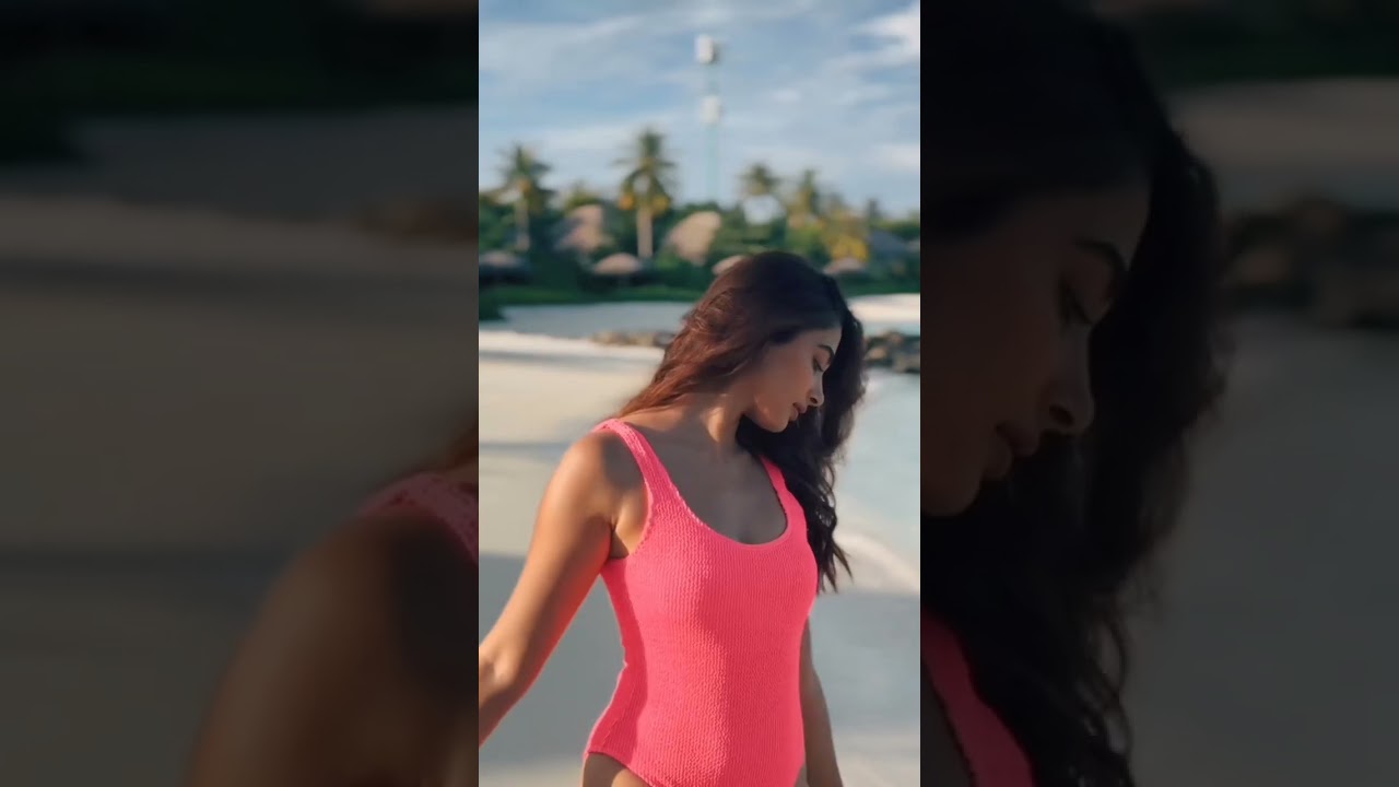Pooja hedge in pink on beach #hot #beautifull #romantic