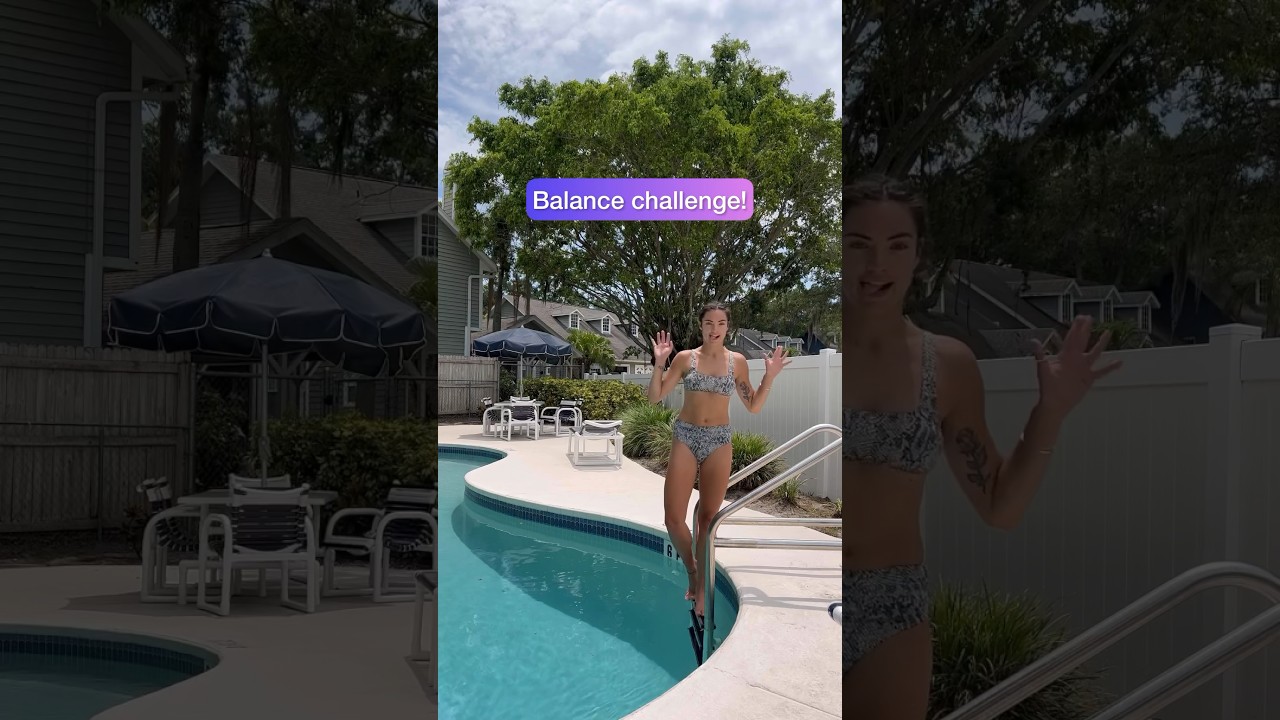 Pool balance challenge! Do I fall in 🤔 #yoga #balance #yogachallenge