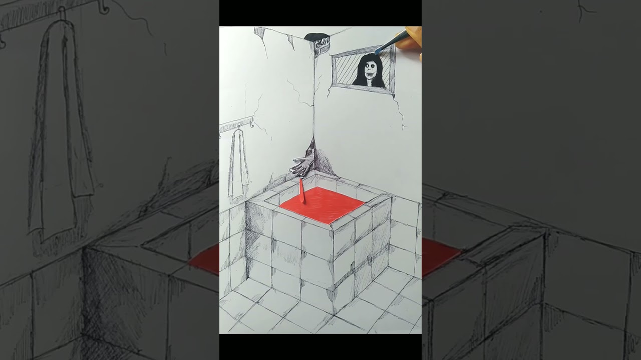 pop up kamar mandi hantu | creepy bathroom #shorts #drawing #horror