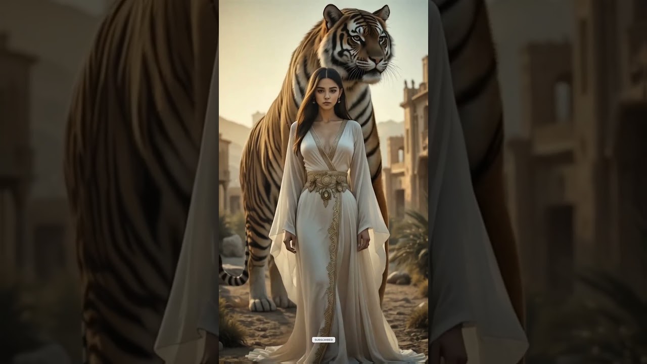 Power and Beauty – An Arab Girl Walking with a Tiger #bilionera #shorts #shortvideo #short