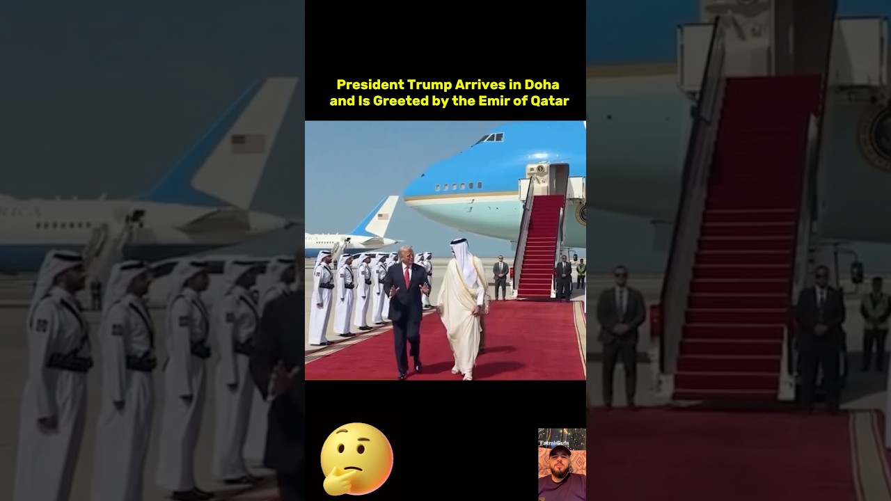 President Trump arrives in Doha, Qatar, and is greeted by Emir of Qatar, His Highness Sheikh 🫡🇺🇸