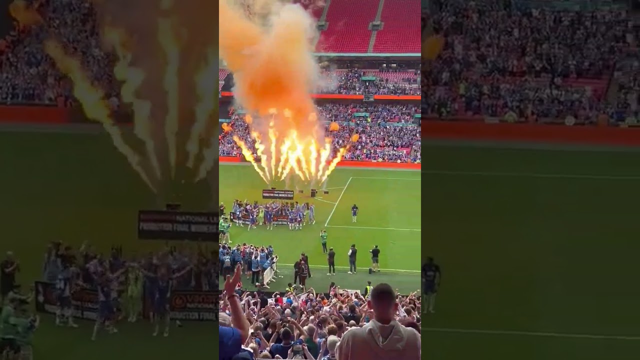PROMOTION: Oldham Athletic players and fans celebrate vs Southend United