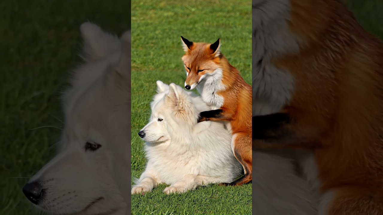 RARE! Fox Massages Fluffy Samoyed! 🦊🐶 You Won't Believe This Friendship! 😱
