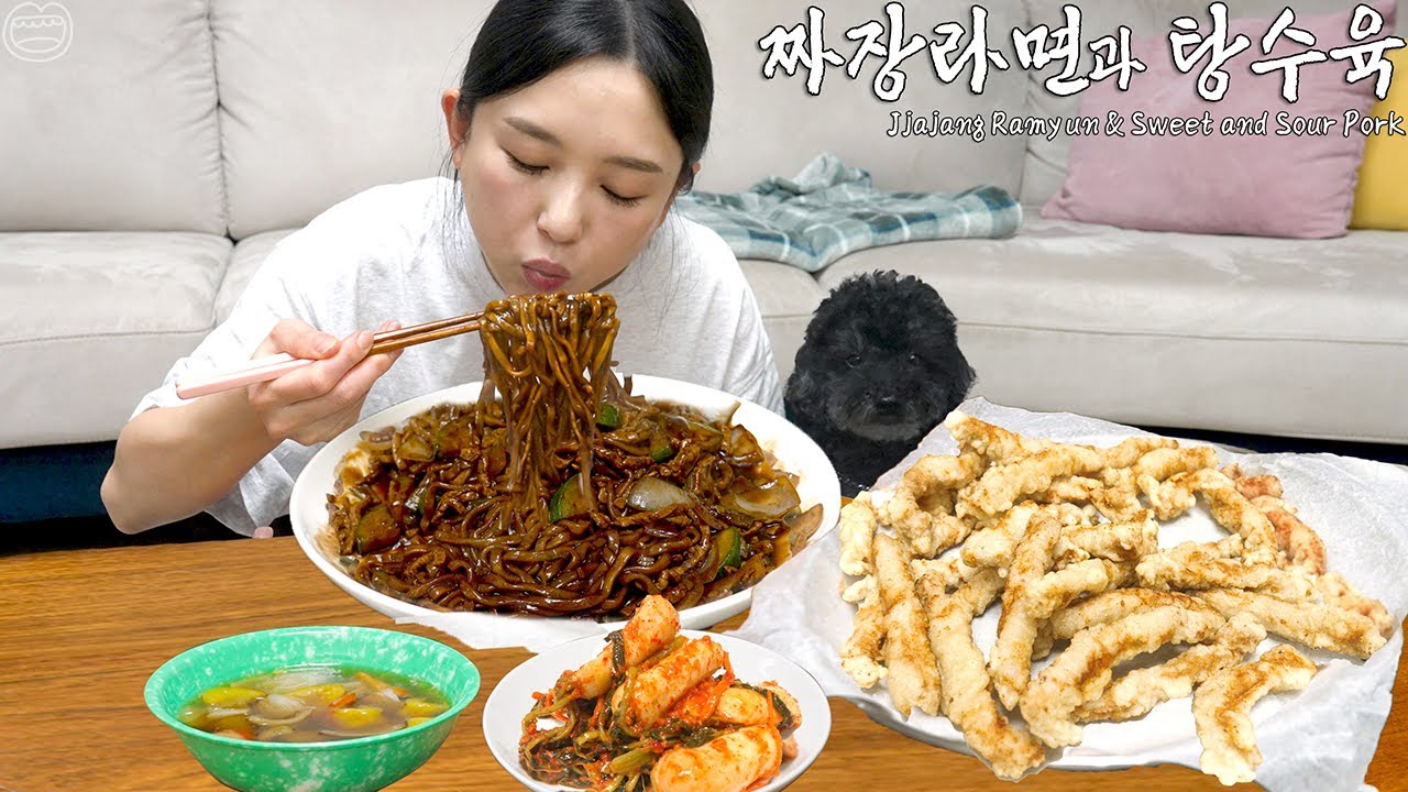 Real Mukbang:) Homemade Super Crispy Sweet & Sour Pork ☆ Jjajang Ramen, Kimchi