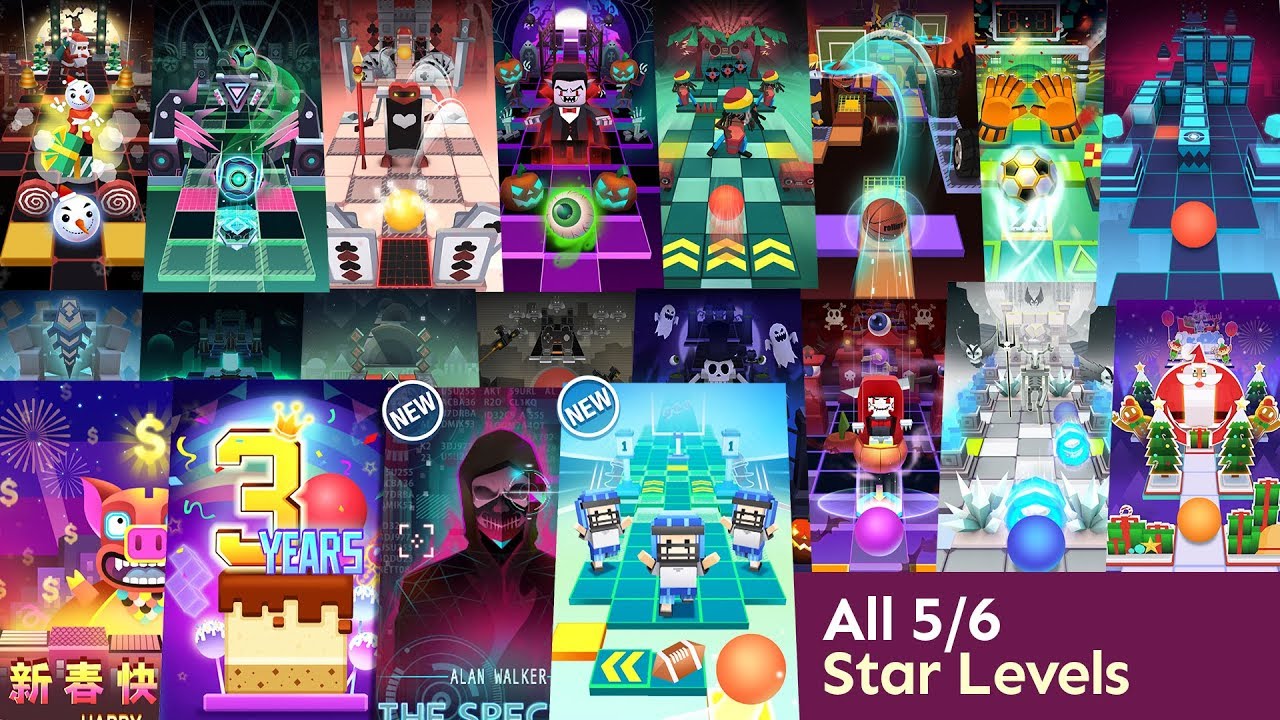 Rolling Sky All 5/6 Star Levels (Spectre,Footballs,Cube,1UP,Neon etc.)