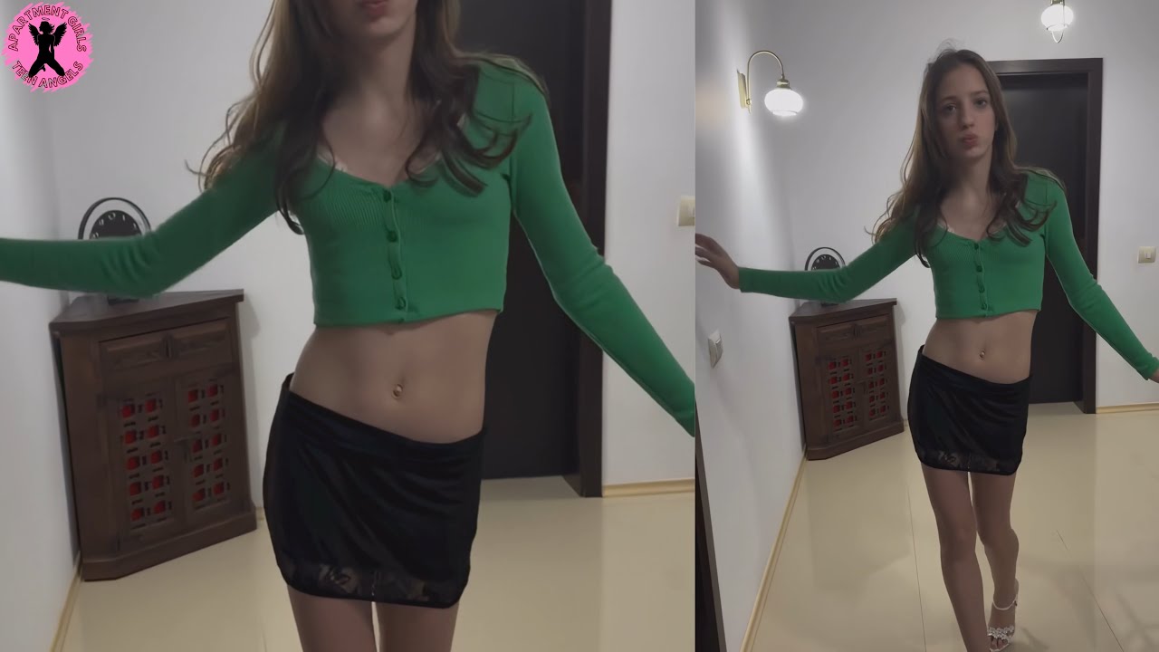 Sarah Roy Posing in Short Black Dress and Green Top 4K HD
