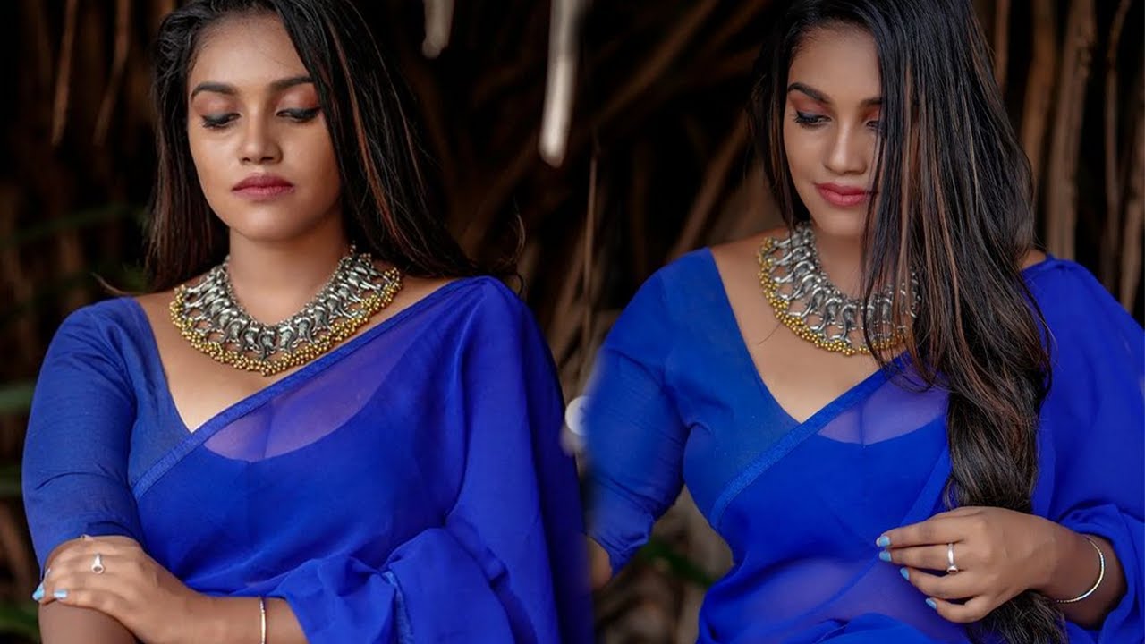 Saranya Shani in Blue Saree Viral Videos