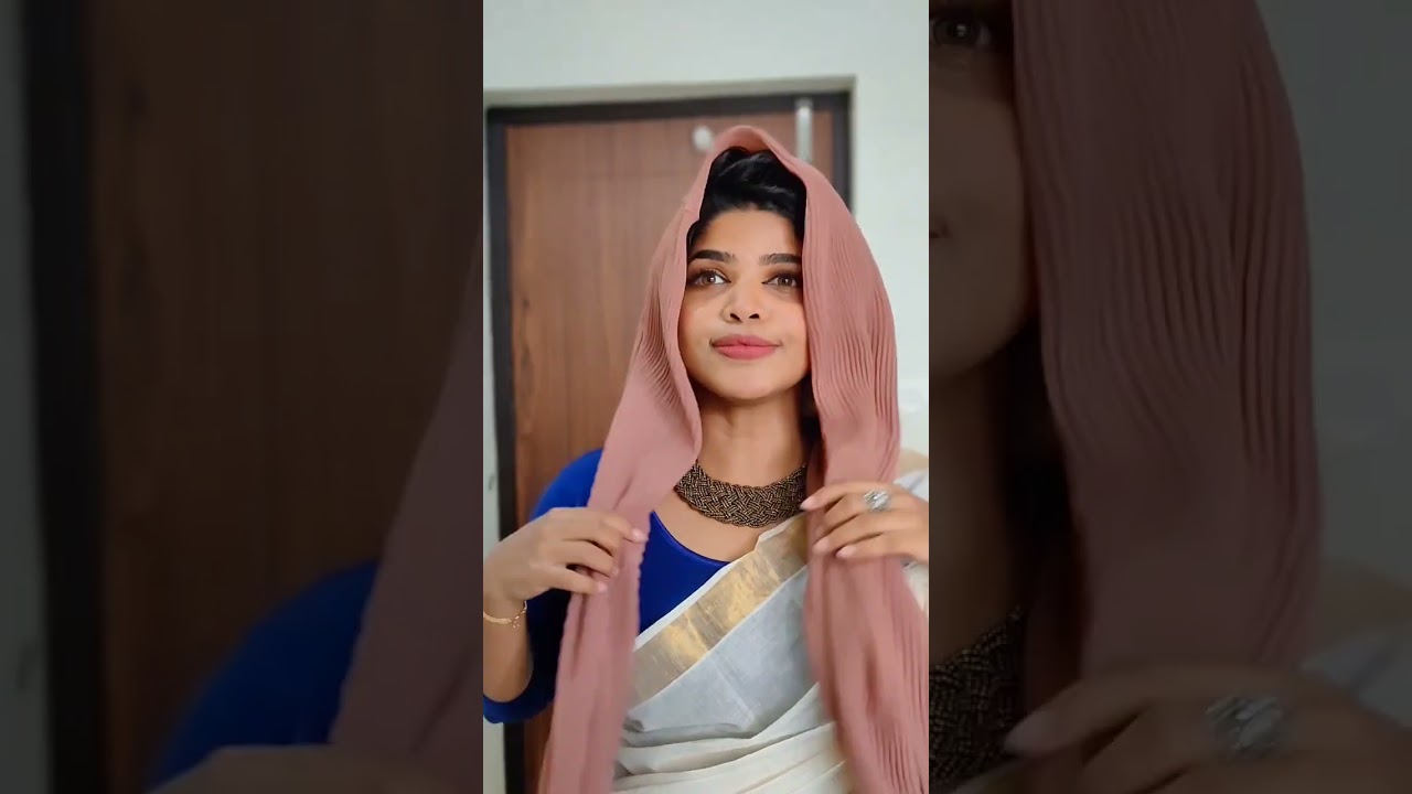 saree with hijab🌸🌼 #shorts #ashortaday #viewandmo_official #makeup #beauty #onam