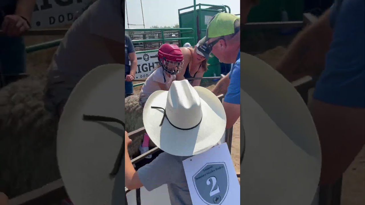 Sheep riding is tough!             #rodeo #stampede #cowboys #viral #shorts